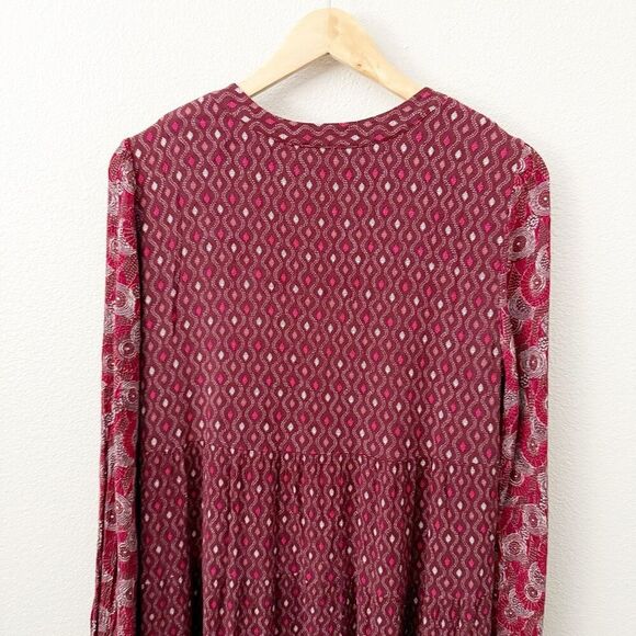MAEVE x ANTHROPOLOGIE | Tiered Dress Amber Burgundy Red Off White Boho | Large - Picture 7 of 10
